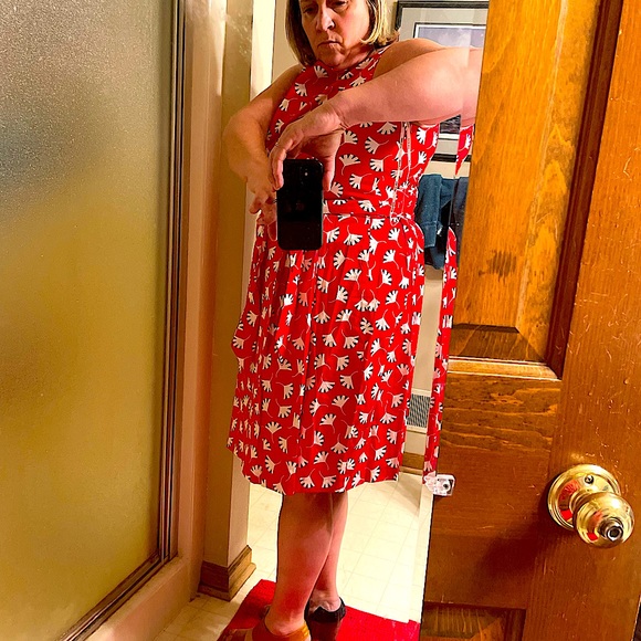 Ann Klein Red/Black Patterned Cocktail Dress / Size 16 - Picture 7 of 8